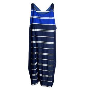 ATHLETA Caspian Dress Swim Dress M Navy Blue Striped Built-In Bra Racerback